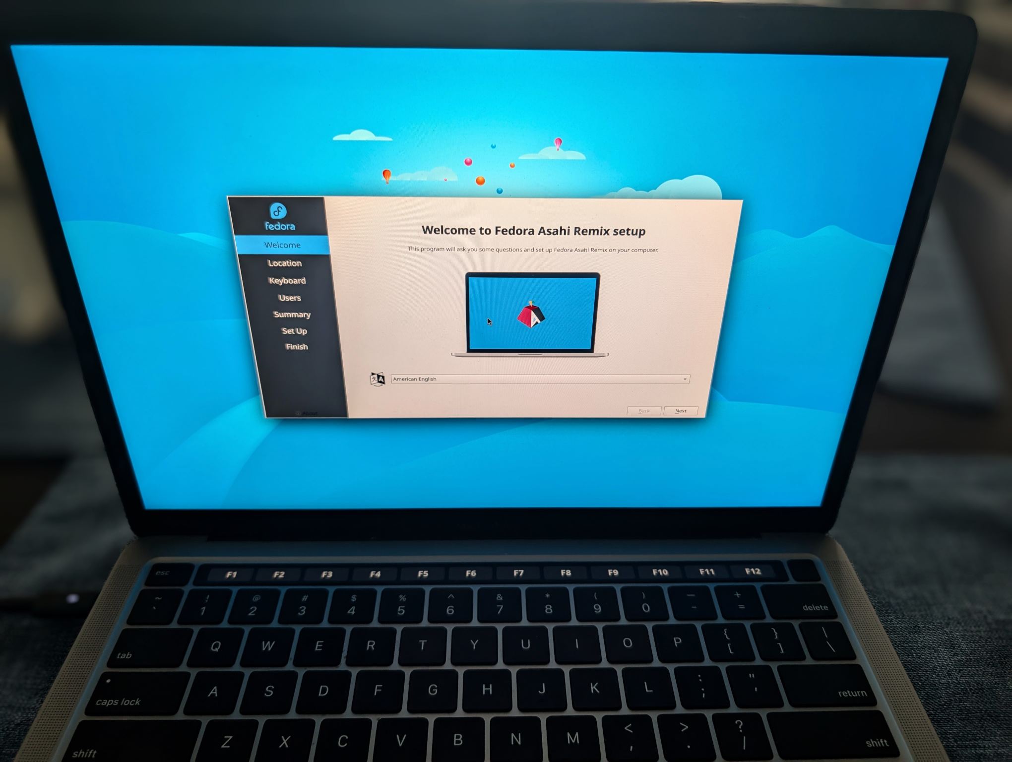 The welcome screen after installing Fedora Asahi remix